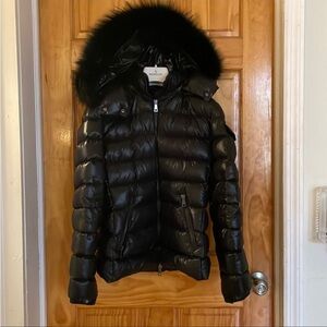 Moncler Black Puffer Jacket with Fur Hood